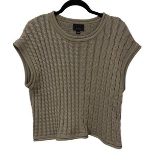 Lumiere Taupe Braided‎ Cable Knit Sweater Vest Sleeveless Round Neck